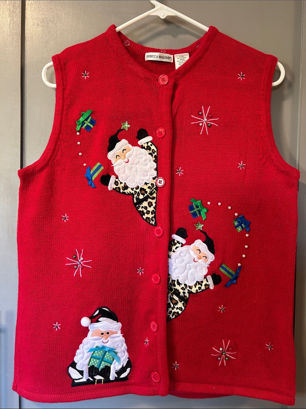 Rebecca Malone-90’s Y2K -Women’s Red Leopard Print Knit Vest